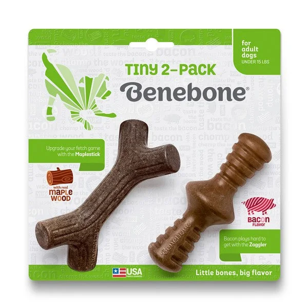 lightweight cat carrier with ventilation-Benebone Tiny 2-Pack Maplestick & Zaggler Bacon Flavour