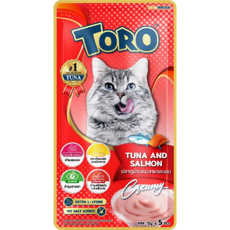 LED-lighted pet leash attachment-Toro Tuna & Salmon Puree Cat Treats 75g