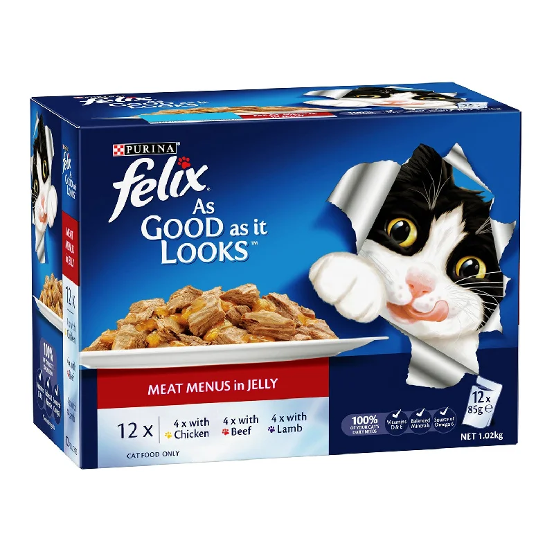 dog-friendly probiotic supplement-Felix Meat Menus in Jelly Adult Wet Cat Food Pouches 12x85g