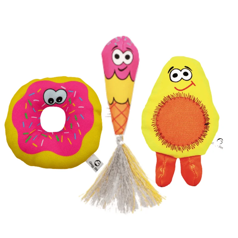 spill-proof hamster water bottle-Goofy Tails Plush Cat Toy Combo Donut + Ice Cream + Avocado