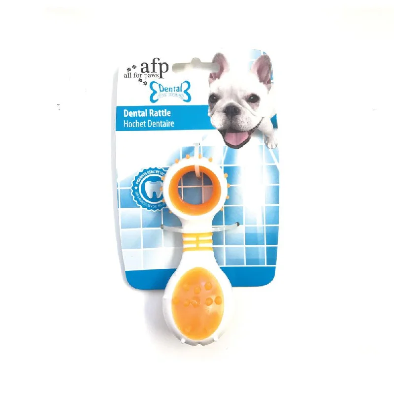 odor-neutralizing dog wipes-Dog Dental Rattle - Orange Puppy Teething + Cleaning Gums Rubber Ridges Chew