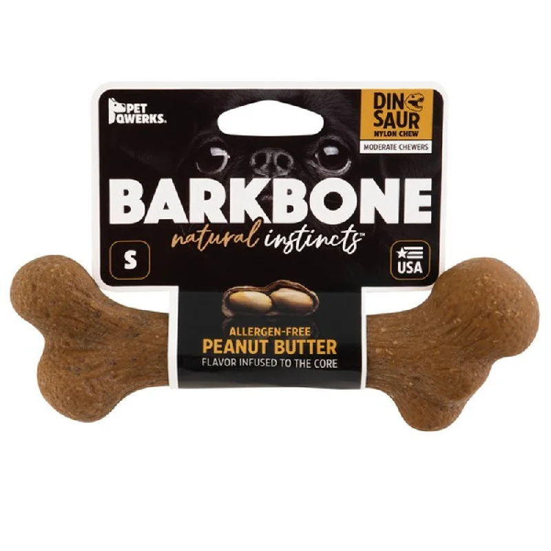 durable chew-resistant dog crate-Pet Qwerks Dinosaur BarkBones Peanut Butter Nylon Tough Dog Toys 3 Sizes