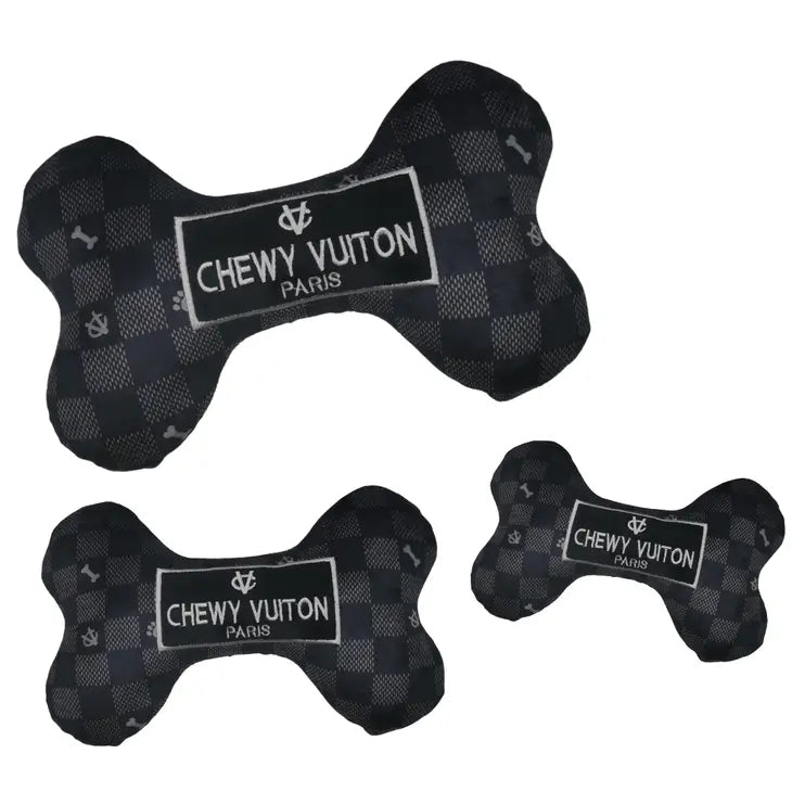 non-toxic pet flea treatment-Chewy Vuiton Black Checker Bone Toy