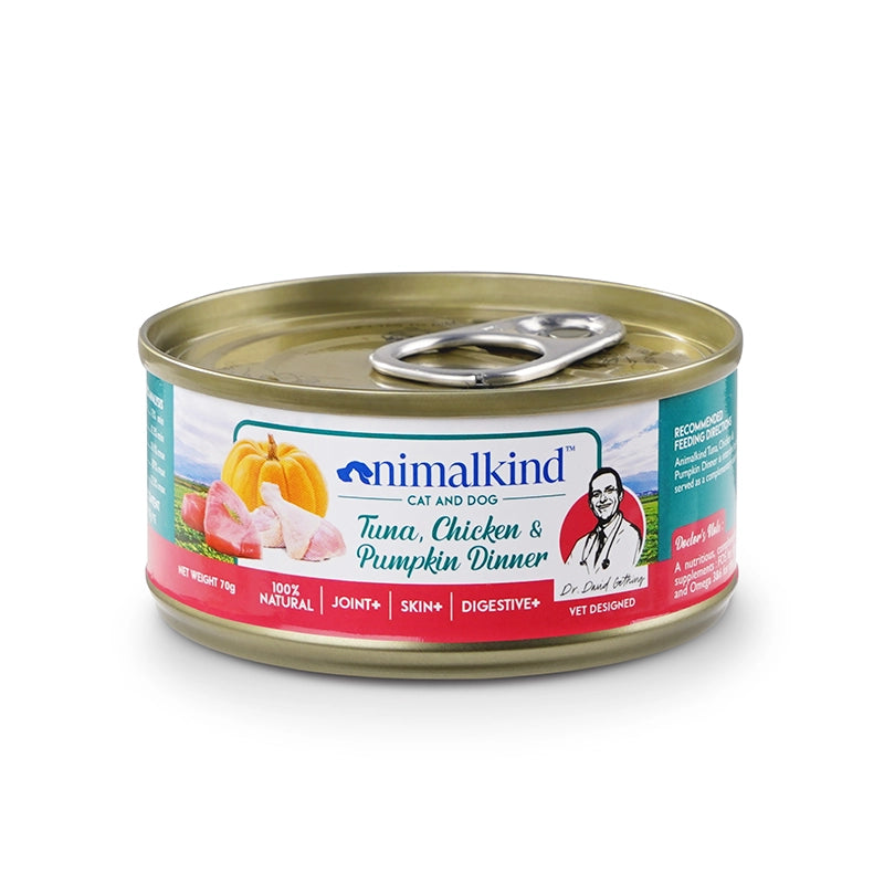 chew-proof dog harness-Animalkind Tuna, Chicken & Pumpkin Dinner Cans for Dogs & Cats