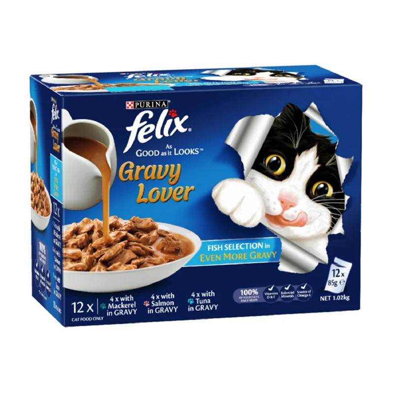 vet-approved puppy teething gel-Felix Gravy Lovers Fish Selection Adult Wet Cat Food Pouches 12 x 85g