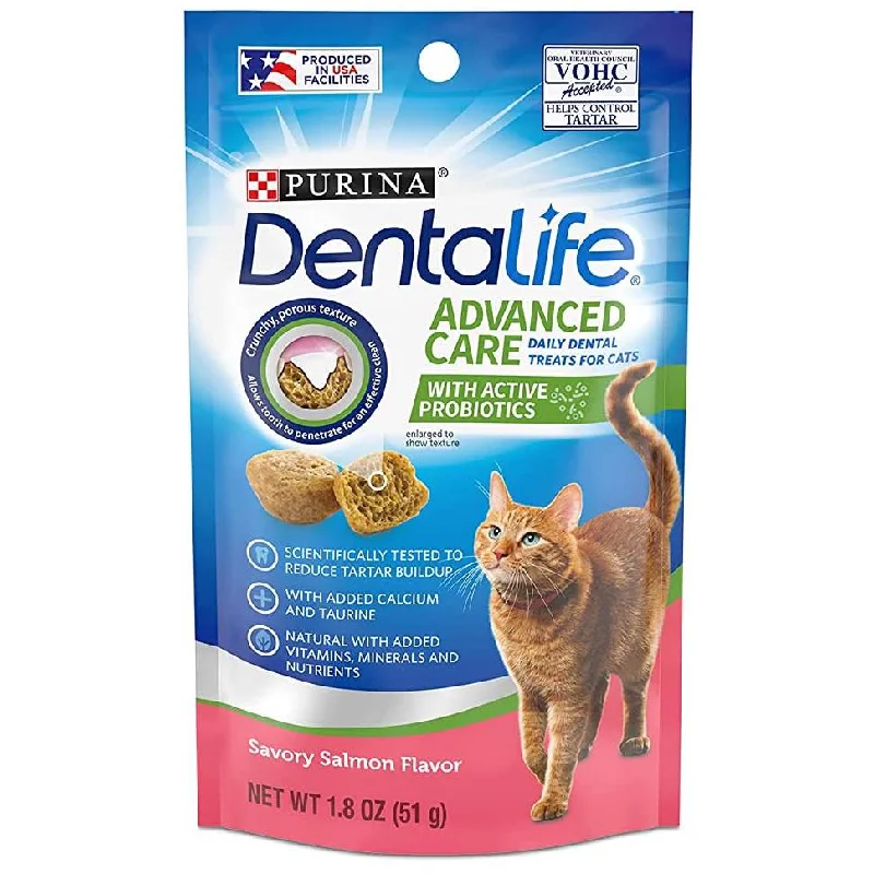 spill-proof elevated pet feeder-Dentalife Savory Salmon Dental Cat Treats 1.8oz (51g)