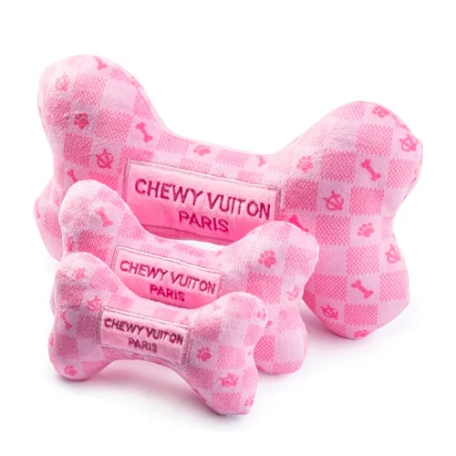 interactive cat treat puzzle-Pink Chewy Vuiton Checker Dog Bone