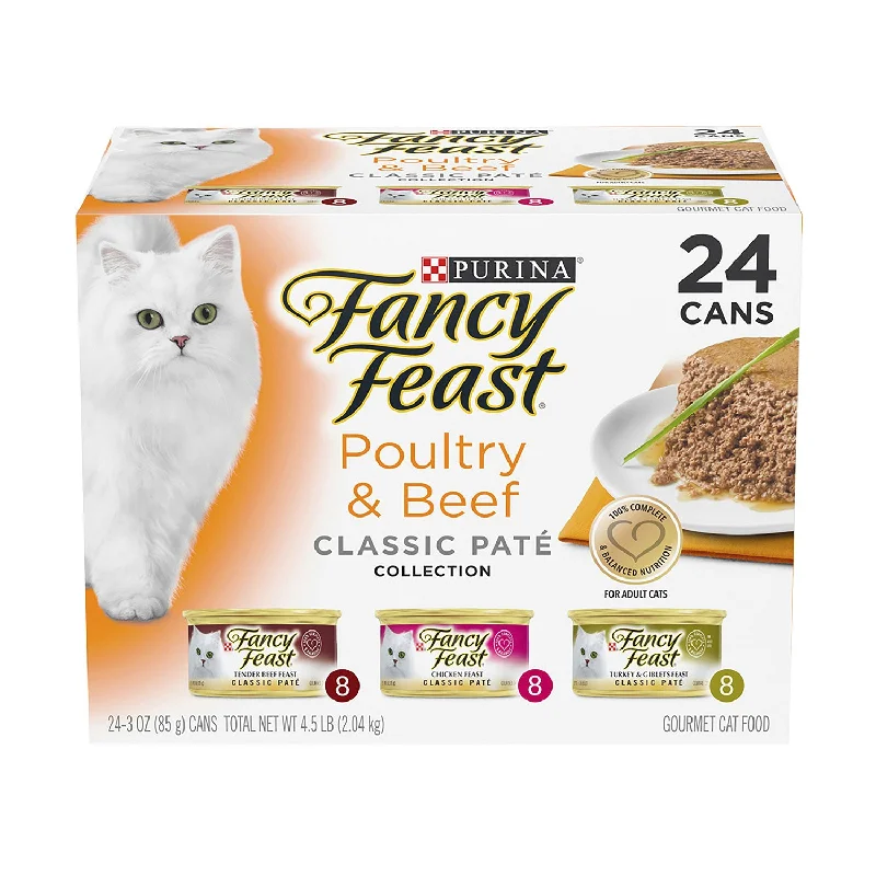 space-saving cat climbing tree-Fancy Feast Variety Pack Poultry & Beef Classic Pate Adult Wet Cat Food 24x85g