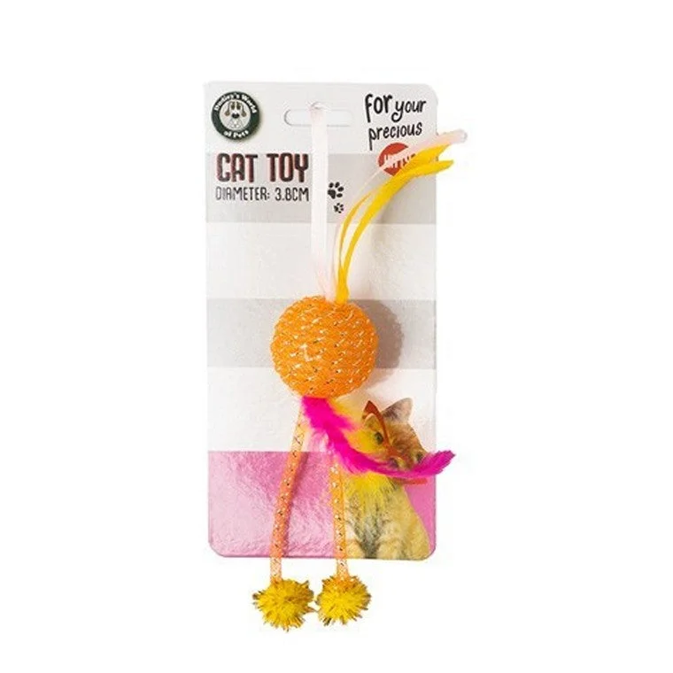 spill-proof travel water dispenser-Cat Toy Sponge Ball With Tassels, 3 Asstd Colours