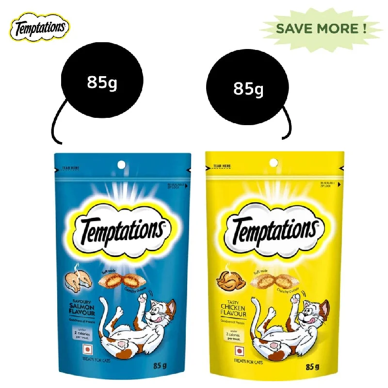 pet-friendly carpet deodorizer-Temptations Tasty Chicken and Savoury Salmon Flavour Cat Treats Combo