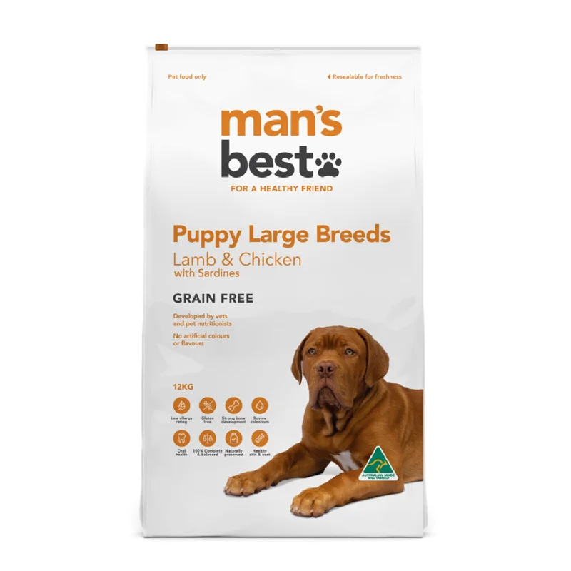 compact pet carrier bag-Man's Best Grain Free Large Breed Lamb & Chicken with Sardines Puppy Dry Dog Food 12kg