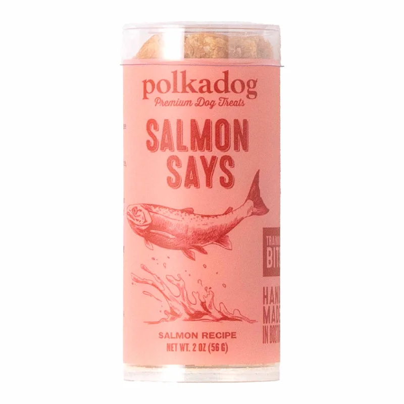 personalized pet ID tag-Polkadog Salmon Says Training Bits Treats For Cats & Dogs 2oz (Mini Tube)