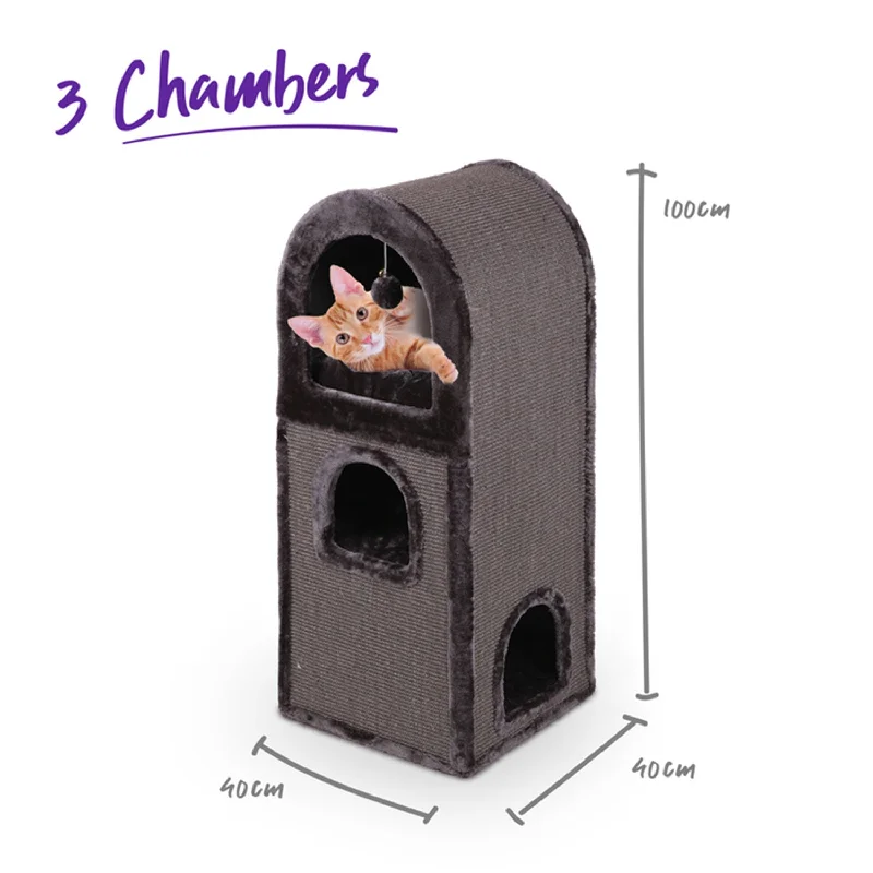 extra-wide pet gate-Kazoo 3 Chambers Cat Den Charcoal