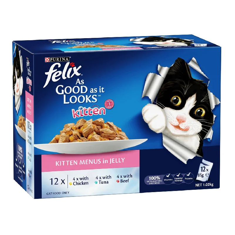 hamster-friendly soft bedding-Felix Kitten Menus in Jelly Kitten Wet Cat Food Pouches 12x85g