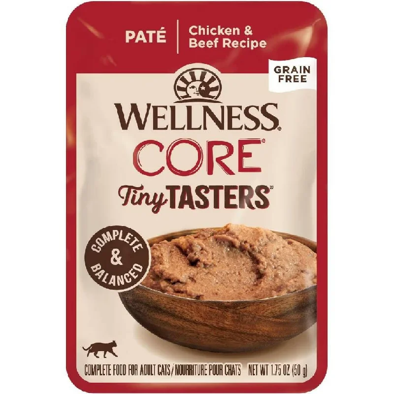 non-toxic pet grooming foam-Wellness CORE Tiny Tasters Grain-Free Smooth Pate Chicken & Beef Wet Food for Cats (1.75 oz x 12 pouches)