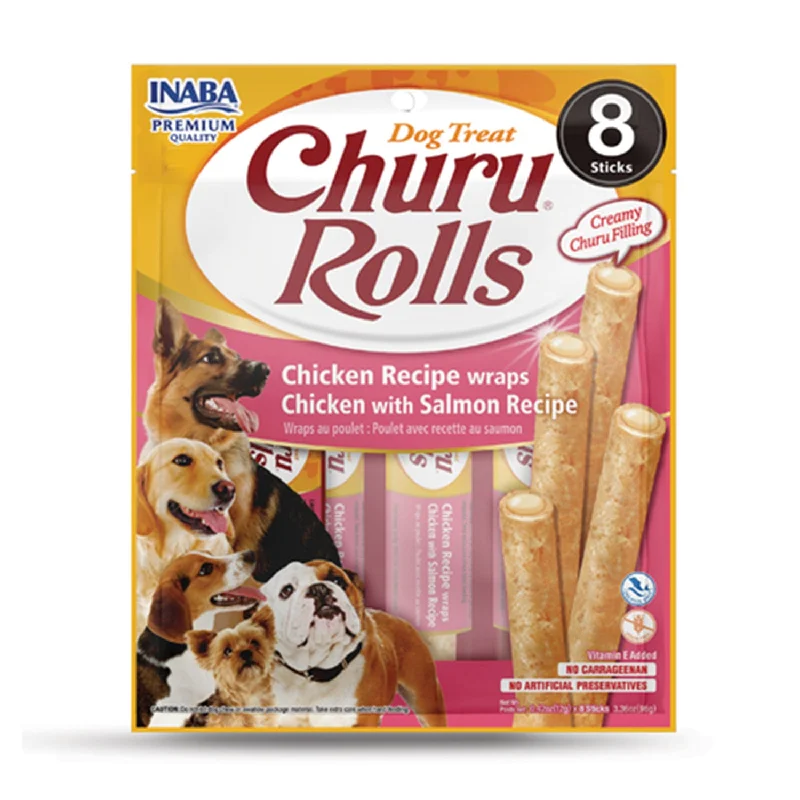 extra-durable dog tug toy-Inaba Churu Rolls Chicken with Salmon Dog Treats 8pk