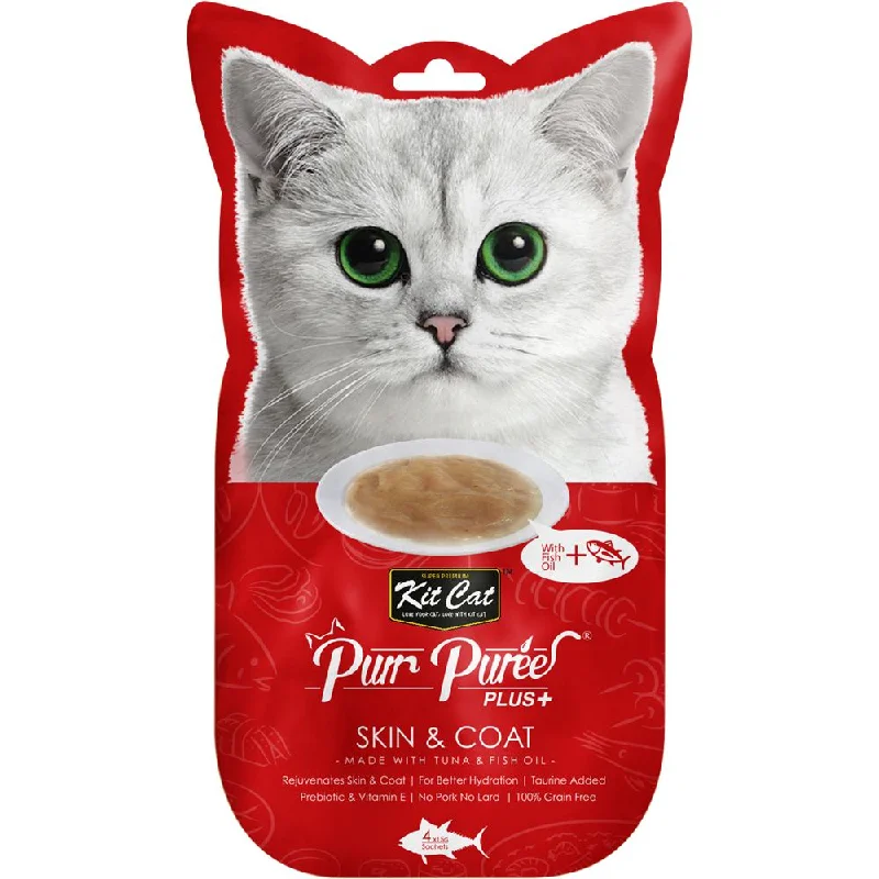 non-slip pet grooming gloves-4 FOR $14: Kit Cat Purr Puree Plus Skin & Coat Tuna Cat Treats 60g