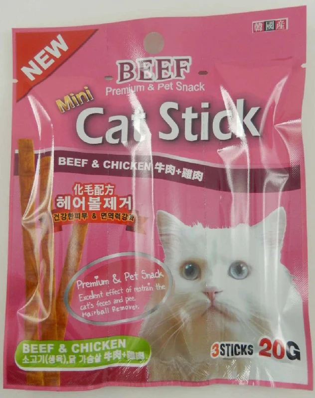 senior dog digestive aid-Bow Wow Mini Cat Stick in Beef & Chicken Cat Treat 20g