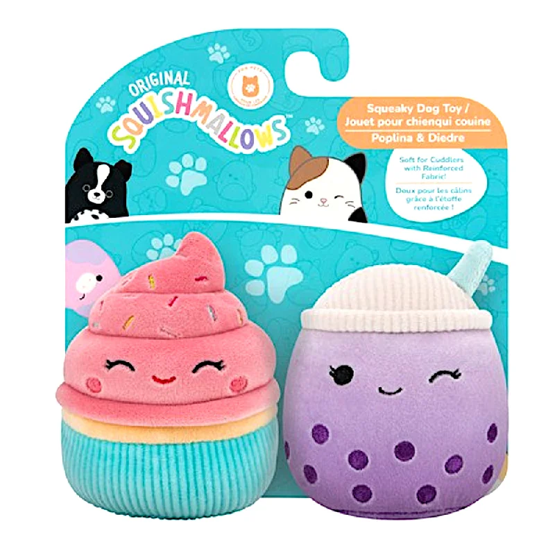 chew-proof small animal play tunnel-Squishmallows Squeaky Plush Dog Toys Poplina & Diedre