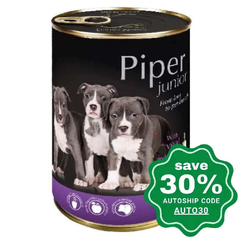 rabbit-safe natural chew sticks-Dolina Noteci - Piper Premium Wet Junior Dog Food - Veal & Apple - 400G (Min. 24 Cans)