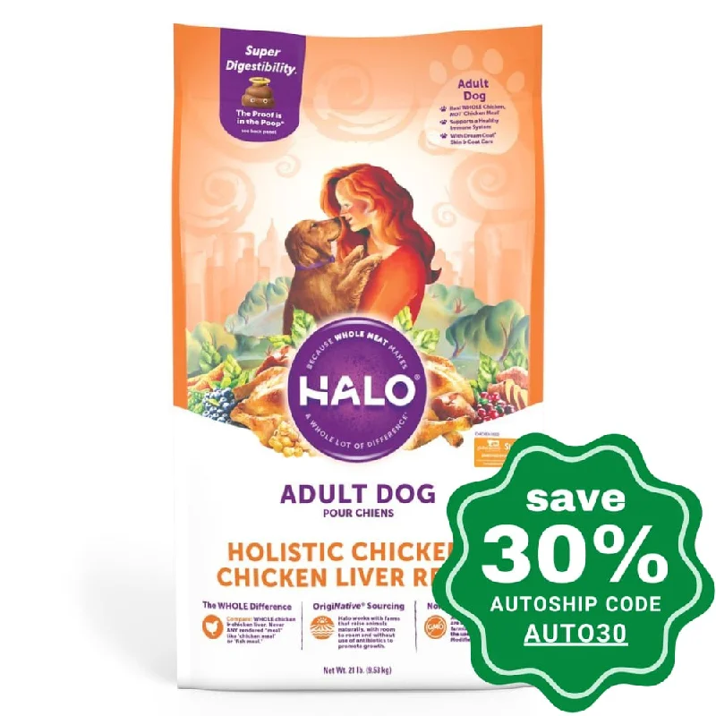 water-resistant puppy pee pad-Halo - Adult Dry Dog Food - Holistic Chicken & Chicken Liver Recipe - 21lb