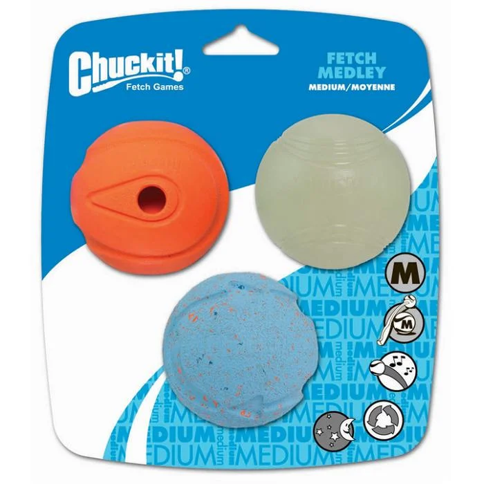 scratch-resistant cat climbing shelf-Chuckit Fetch Medley Balls Medium Whistler Max Glow Rebounce Pack of 3