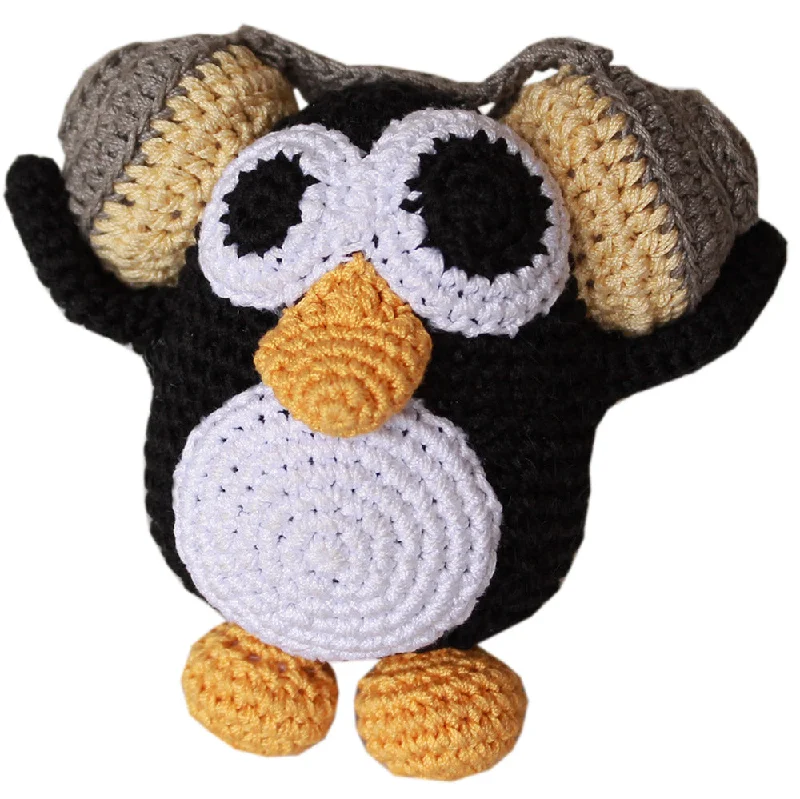 spill-proof elevated pet feeder-Hipster Penguin Knit Toy