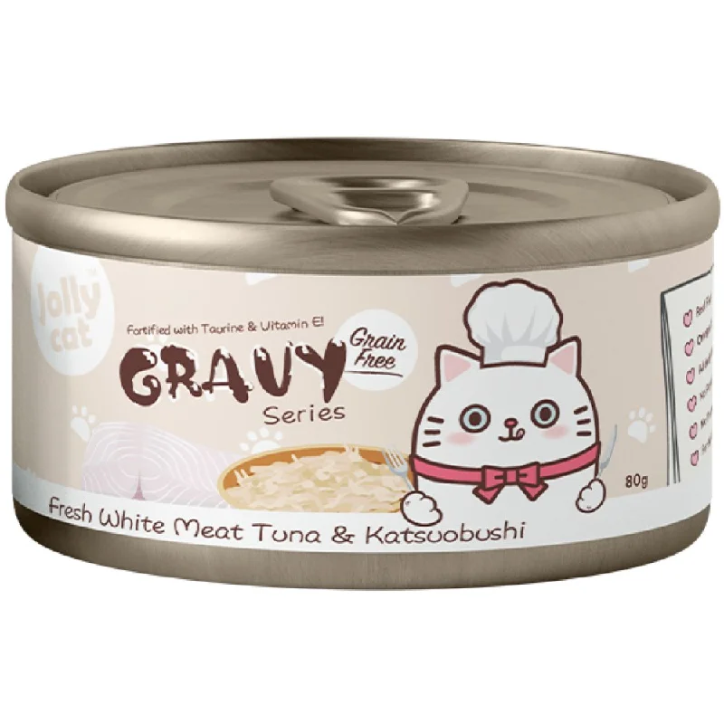 chew-resistant parrot play gym-Jollycat Fresh White Meat Tuna & Katsuobushi In Gravy Grain-Free Canned Cat Food 80g