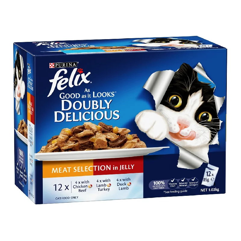 motion-activated pet water fountain-Felix Meat Selection in Jelly Adult Wet Cat Food Pouches 12x85g