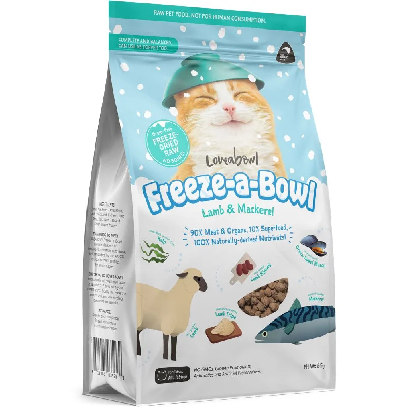 cat-friendly soft fleece blanket-Loveabowl Freeze-A-Bowl Lamb & Mackerel Grain-Free Freeze-Dried Raw Cat Food