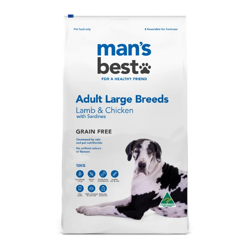 soft fleece pet blanket-Man's Best Grain Free Large Breed Lamb & Chicken with Sardines Adult Dry Dog Food 12kg