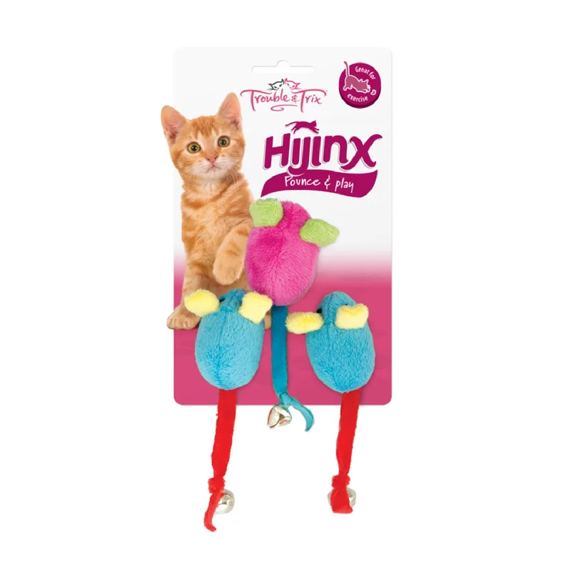 automatic pet nail clipper-Trouble & Trix HiJinx Mice Bell Cat Toy 3pk