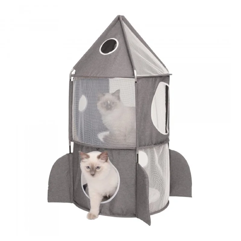 cat tree with built-in scratching post-Catit Vesper Rocket 3-Level Cat Home Grey 90x90x50cm