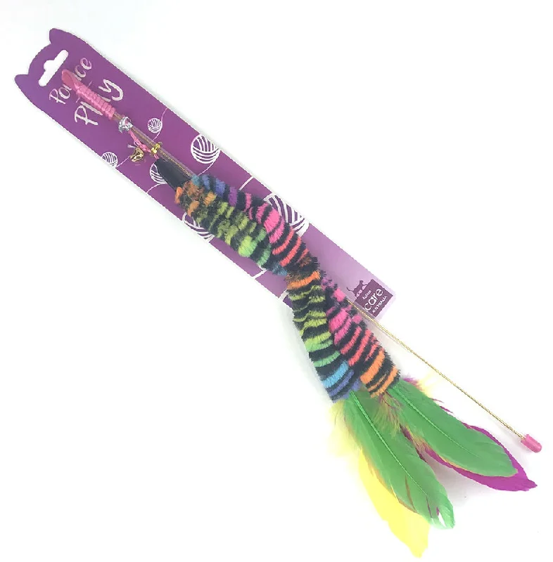 anti-slip dog socks with grips-POUNCE-N-PLAY RAINBOW FEATHER TEASER