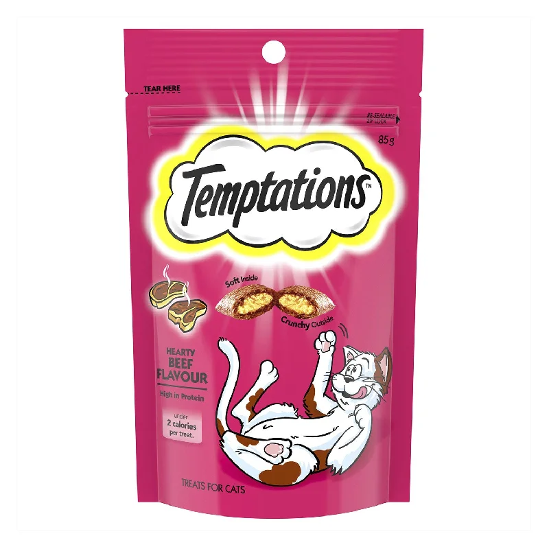 LED-lit interactive cat teaser-Temptations Hearty Beef Cat Treats 85g