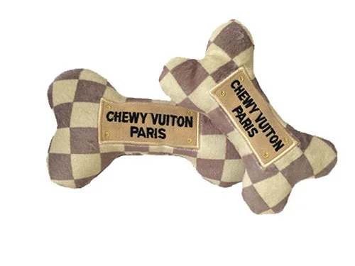 chew-proof dog harness-Chewy Vuiton Checker Bone Toy