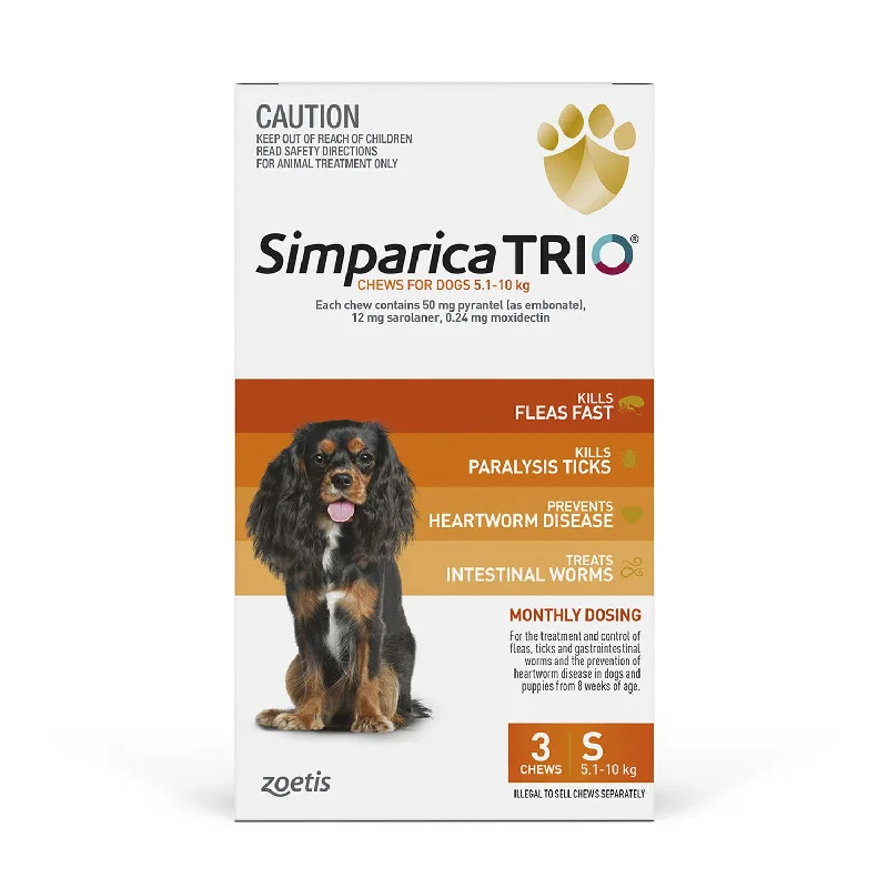 vet-recommended pet probiotics-Simparica Trio Dog 5.1 - 10kg Orange