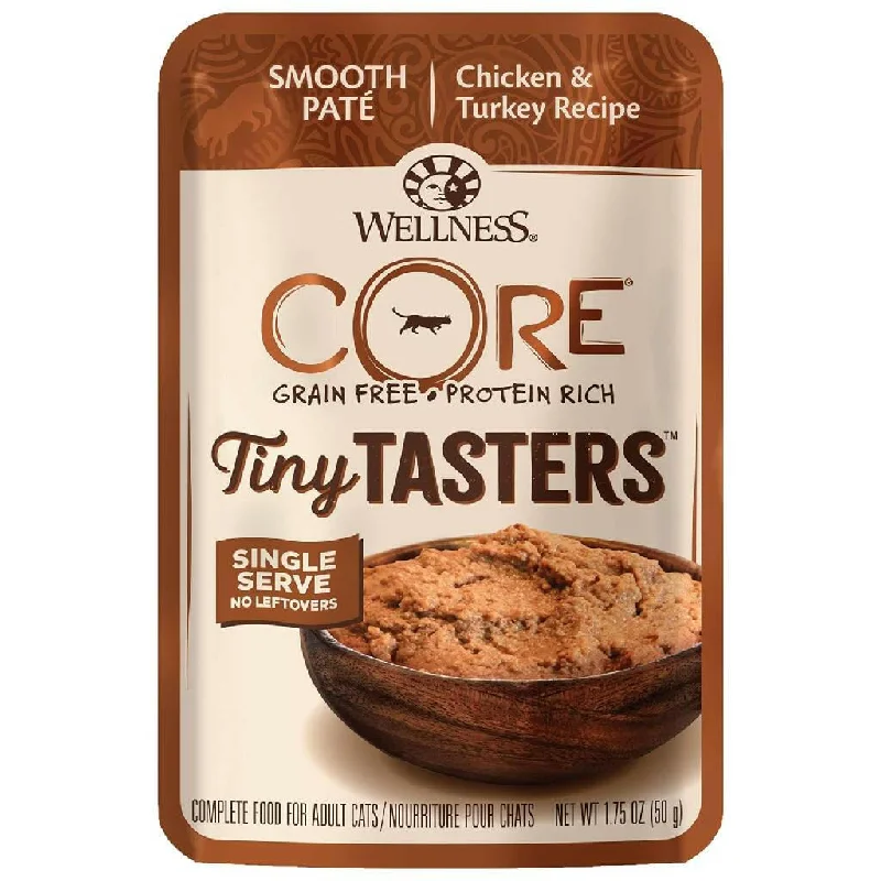 smart voice-controlled pet feeder-Wellness CORE Tiny Tasters Grain-Free Smooth Pate Chicken & Turkey Wet Food for Cats (1.75 oz x 12 pouches)