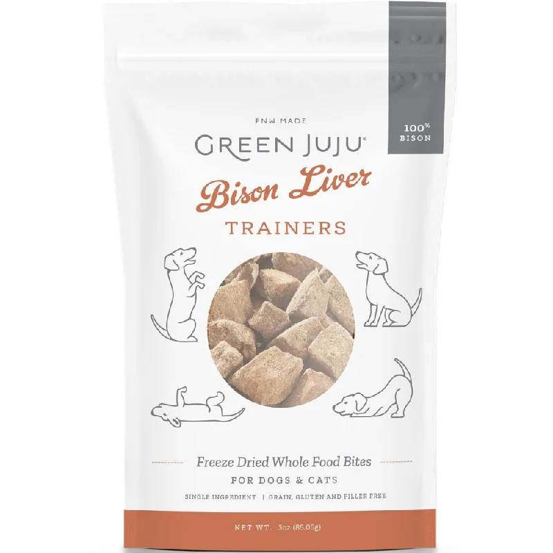 waterproof hiking backpack for dogs-Green Juju Bison Liver Trainers Grain-Free Freeze-Dried Raw Treats For Cats & Dogs 3oz