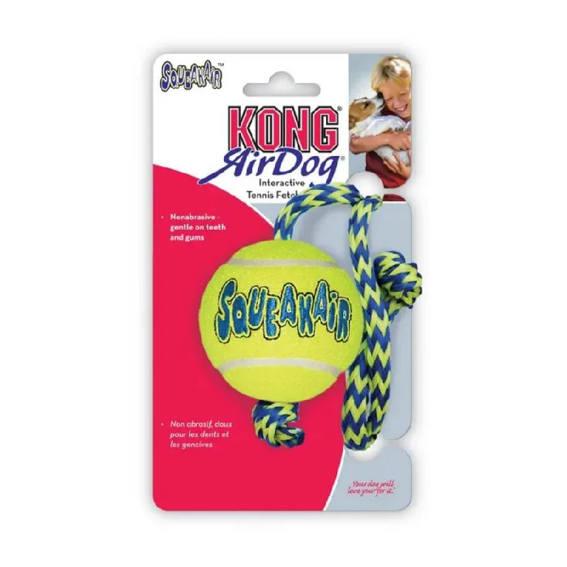 noise-reducing dog ear muffs-KONG Airdog Squeaker Ball Rope Medium