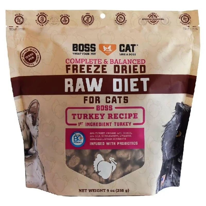 eco-friendly cat litter-Boss Cat Complete & Balanced Freeze Dried Raw Diet for Cats Turkey Recipe (9 oz)