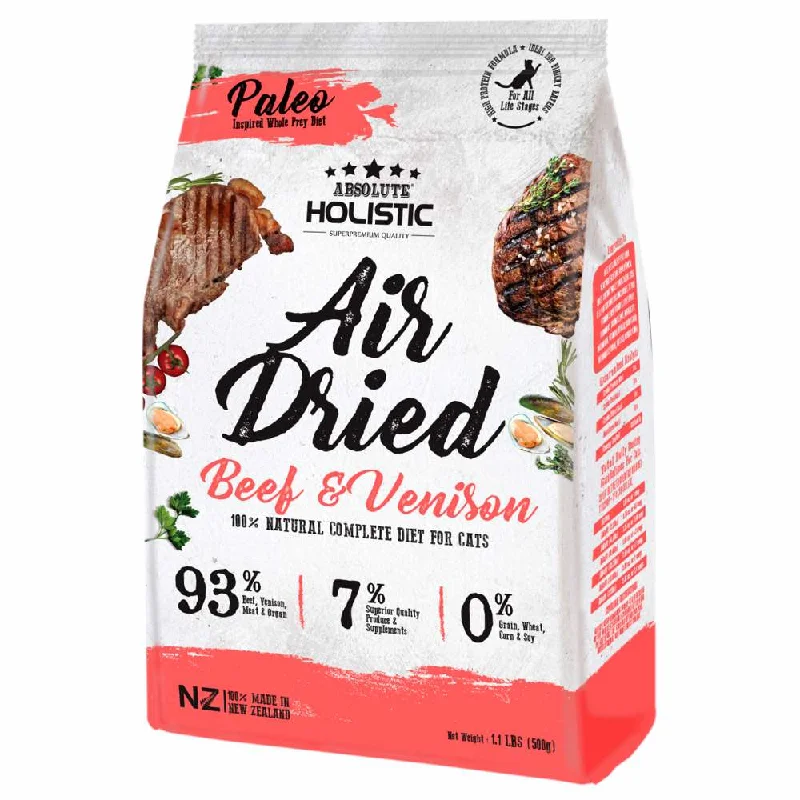 spill-proof bird water dispenser-Absolute Holistic Beef & Venison Air Dried Grain-Free Cat Food 500g