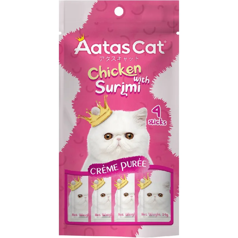 portable pet water dispenser-4 FOR $12: Aatas Cat Creme Puree Chicken With Surimi Grain-Free Liquid Cat Treats 56g